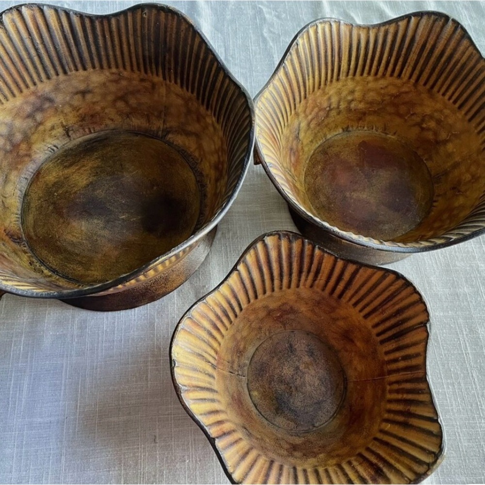 3 Piece Italian Planters Set Rustic Brown Decorative Set